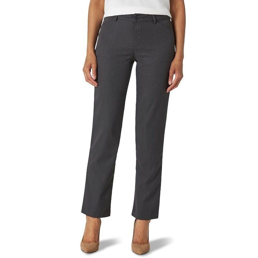 Lee Straight Leg Pants Womens 18 Long Gray Wrinkle Free Stretch NEW